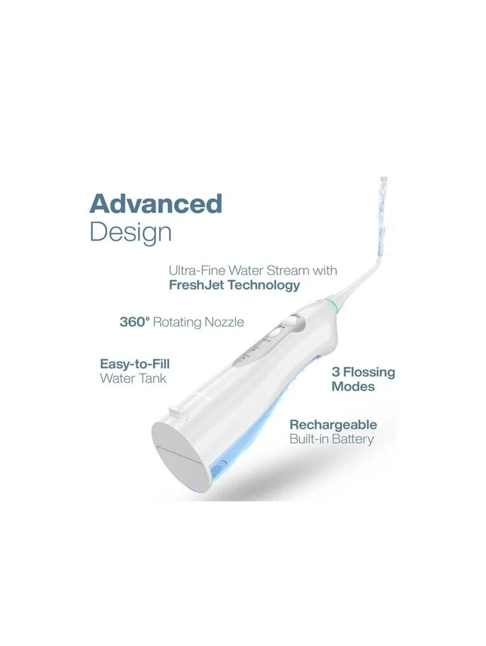 AquaSonic Aqua Flosser Portable Water Flosser 3 Modes Cordless  Rechargeable
